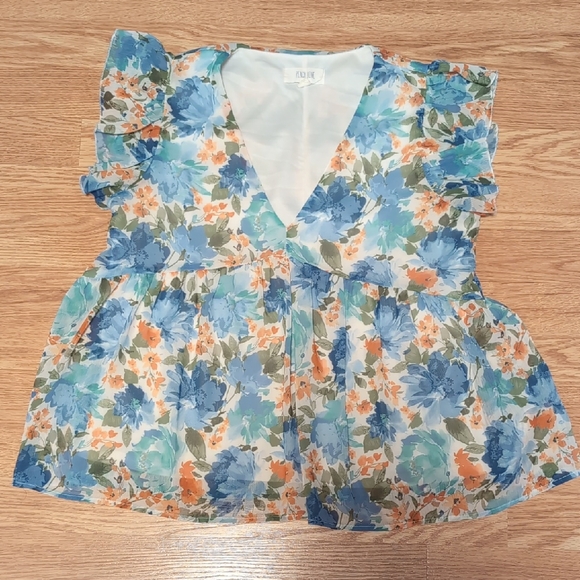 Peach Love California Blue and Orange Floral Blouse - Picture 3 of 6